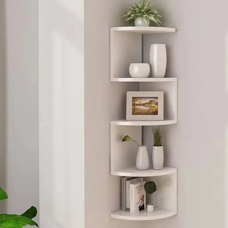 5 Layers Wooden Corner Shelf Floating Semi-Circle Storage Shelves Bookshelf Wall Display Corner Shelf Home Decor