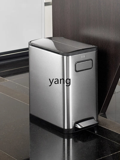 Yjq Household Living Room Stainless Steel Thickened Pedal Kitchen Large Double Open Lid Trash Can