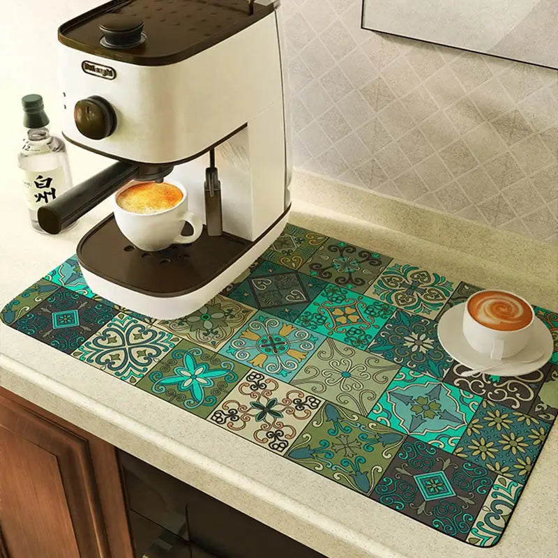 Super Absorbent Coffee Machine Drying Mat Soft Diatom Mud Draining Pad Non-Slip Dish Drying Mat For Kitchen Countertop