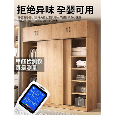 Wardrobe household bedroom sliding door solid wood wardrobe log small-sized economical storage rental room cabinet