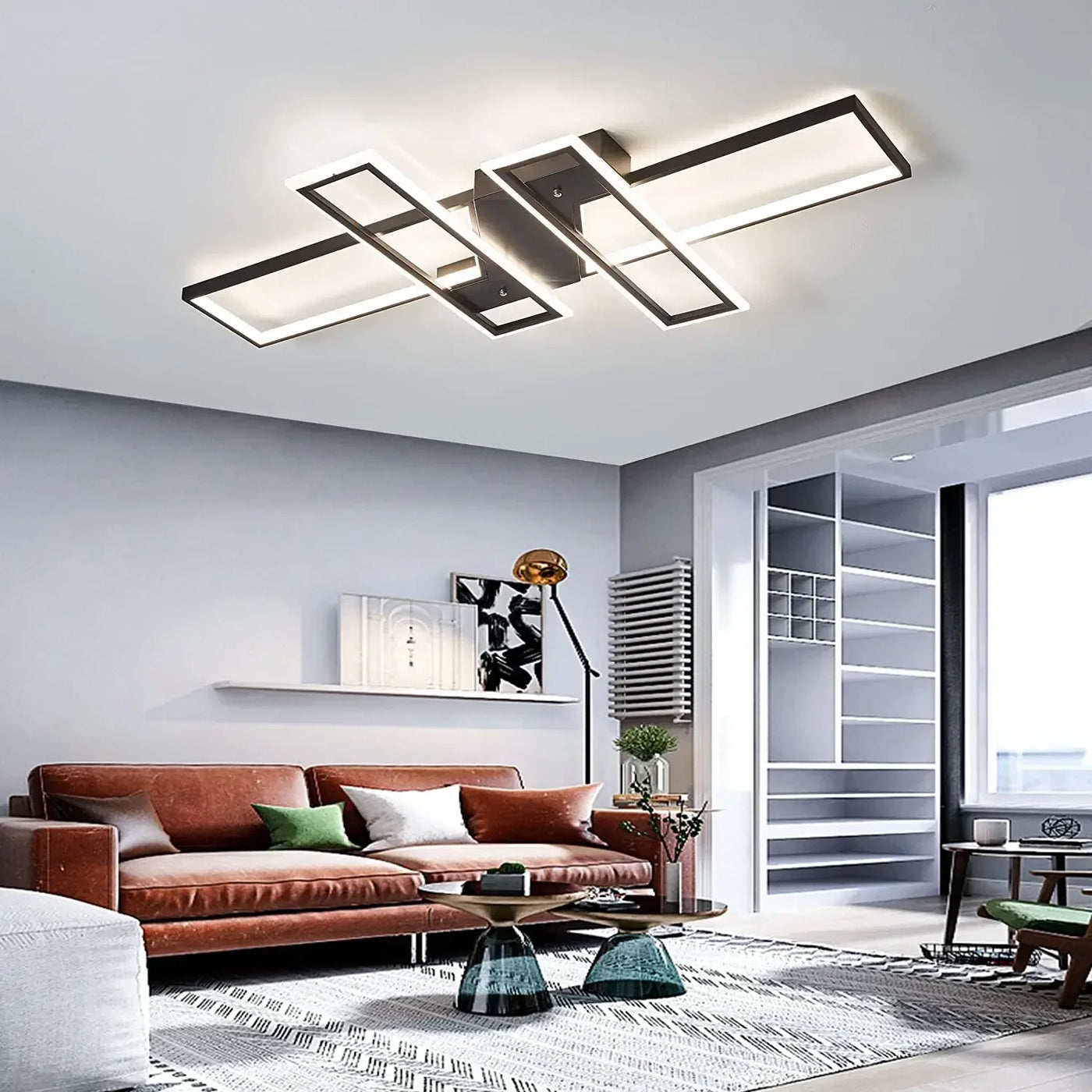 Ceiling Lamp Modern Living Room Bedroom Ceiling light Hanging Lamp Dimmable Rectangular Aluminum Acrylic Lampshade