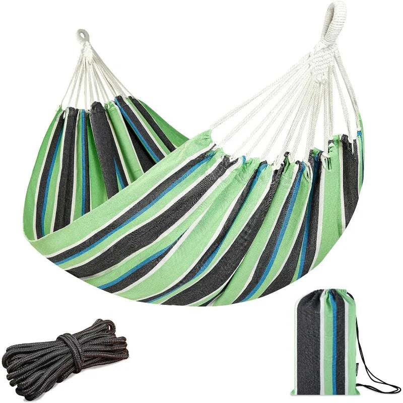 Boho Macrame Double Hammock with Hanging Ropes & Elegant Tassels 86.6x59 Portable Cotton Hammock for Patio Backyard Porch