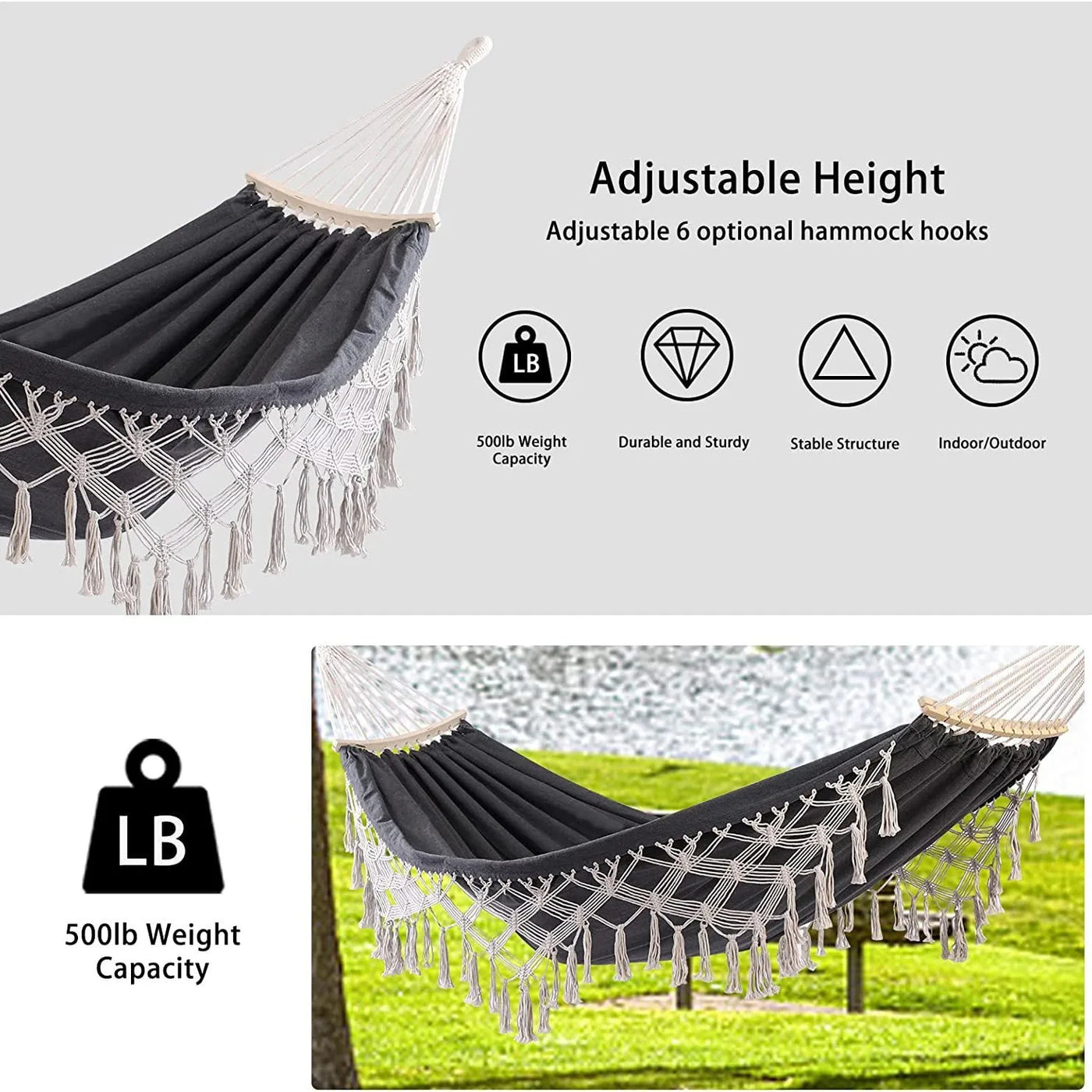 Double Outdoor Hammock Camping Indoor Leisure Hammock Exotic Style Tassel Curved Stick Camping Hammock