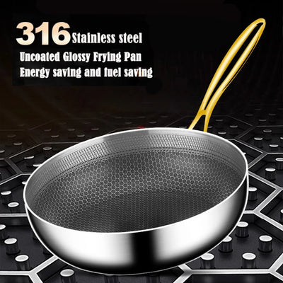 316 Stainless Steel Frying Pan Wok Non-stick Cooking Honeycomb Steak Gas Stove Pot Induction General Saucepan Kitchen Cookware