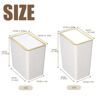 15/12L Trash Can with Lid Semi Automatic Large Capacity Garbage Bin Toilet Living Kitchen Bedroom Waterproof  Slim Trash Bin