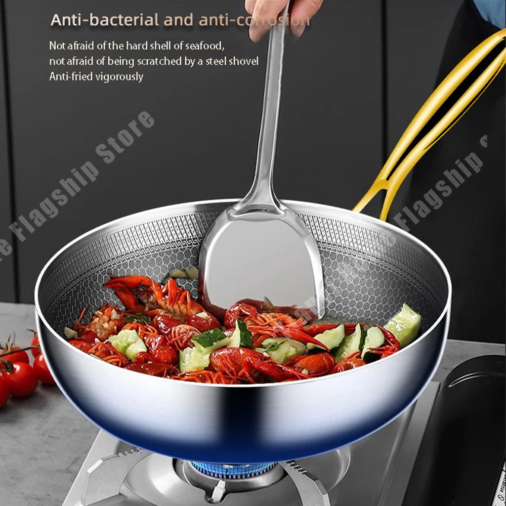 316 Stainless Steel Frying Pan Wok Non-stick Cooking Honeycomb Steak Gas Stove Pot Induction General Saucepan Kitchen Cookware