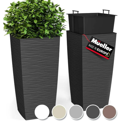 Mueller M-Resin Heavy Duty Tall Planter, Indoor/Outdoor  Plant, Tree, Flower Pot, 2-Piece Set, 27.5”, Modern Design