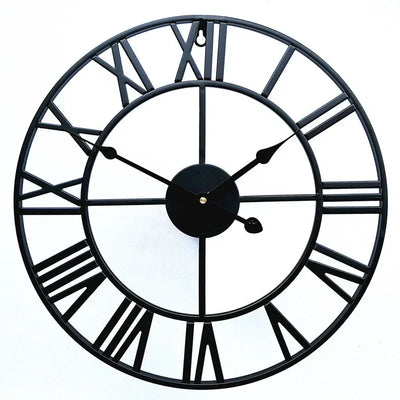 40/47/60/80cm Wall Clock Modern 3D Large Retro Black Iron Round Hollow Metal Wall Clock Nordic Roman Numerals Clock Home Decor