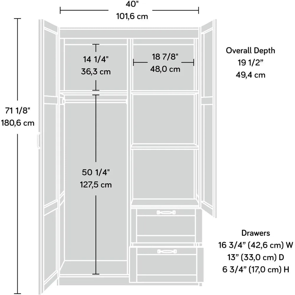 Multipurpose Bedroom Armoire Wardrobe Closet Pantry Storage Cabinet with Drawers and Hanging Rail