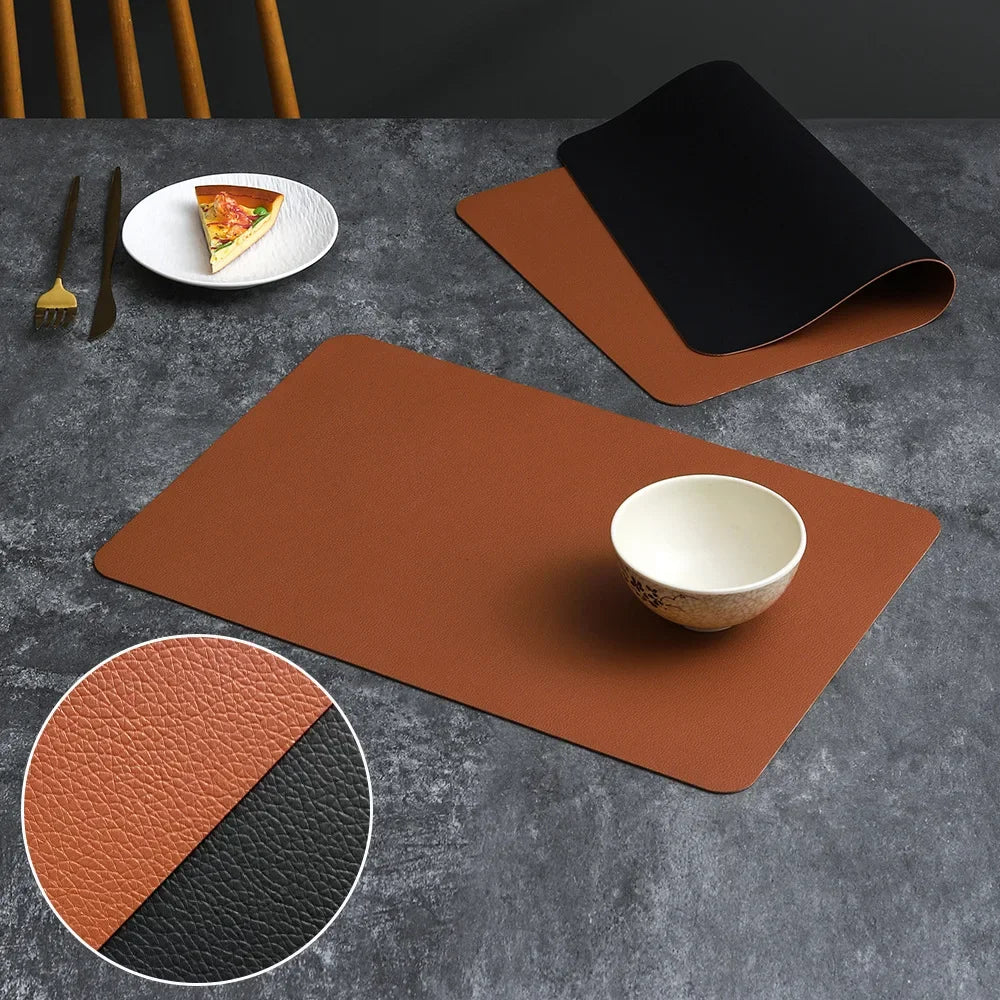 PVC Double-sided Lychee Patterned Leather Dining Table Mat Hotel Home Dining Plate Anti Slip Bowl Square Insulation Mat