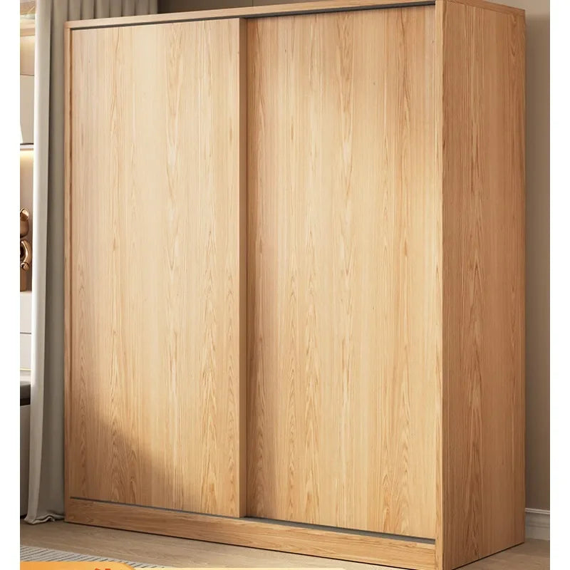 Wardrobe household bedroom sliding door solid wood wardrobe log small-sized economical storage rental room cabinet