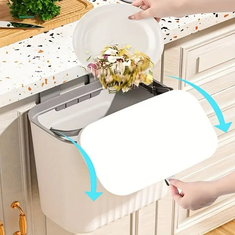 1pc Wall-Mounted Kitchen Trash Can with Lid kitchen trash bin - Space-Saving,  Pull-Out Design for Home & Commercial Use