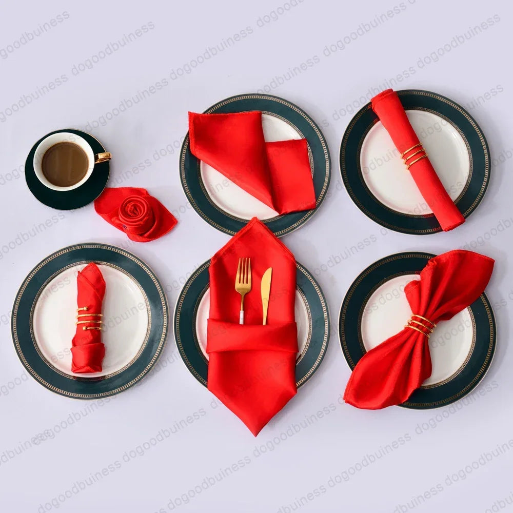 6pcs 30*30cm Satin Table Napkin Square Serving Table Napkins Wedding Party Soft Handkerchief Christmas Home Table Decoration