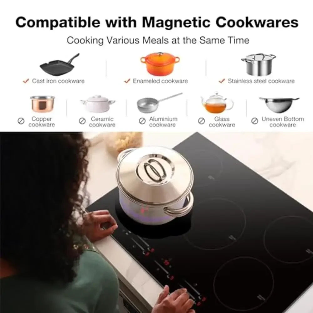 30" Built-in Induction Cooktop 9000W 5-Burner Boost Electric Stove Top Child Lock Timer & Safety Protection Easy Install Slim