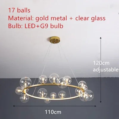 Nordic Clear Glass LED Chandelier Hall Parlor Lighting Fixtures Restaurant Bedroom Modern Hanglamp Cord Adjustable G9 Loft Deco