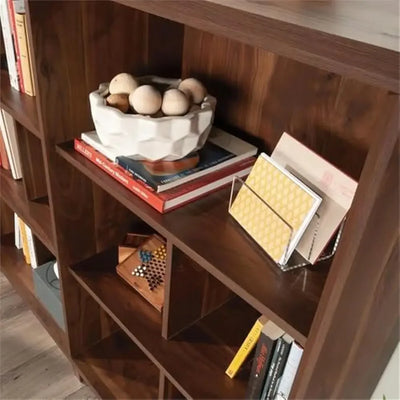 Modern Bookshelf with Cubby Storage Grand Walnut Finish Durable Engineered Wood