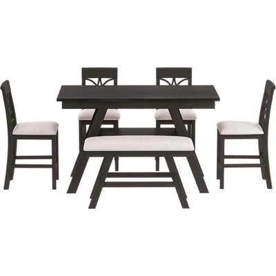 Counter Height Dining Room Table Set for 6 with Storage Farmhouse 6 Piece Kitchen Table Set with Bench, Dining Set with Shelf