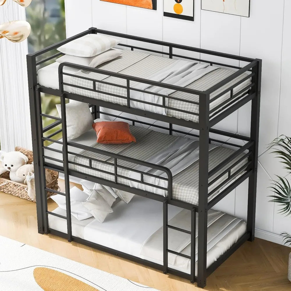 Heavy Duty Triple Bunk Bed Twin Over Twin Over Twin Metal Bunkbeds with Ladder No Box Spring Needed Easy Assembly