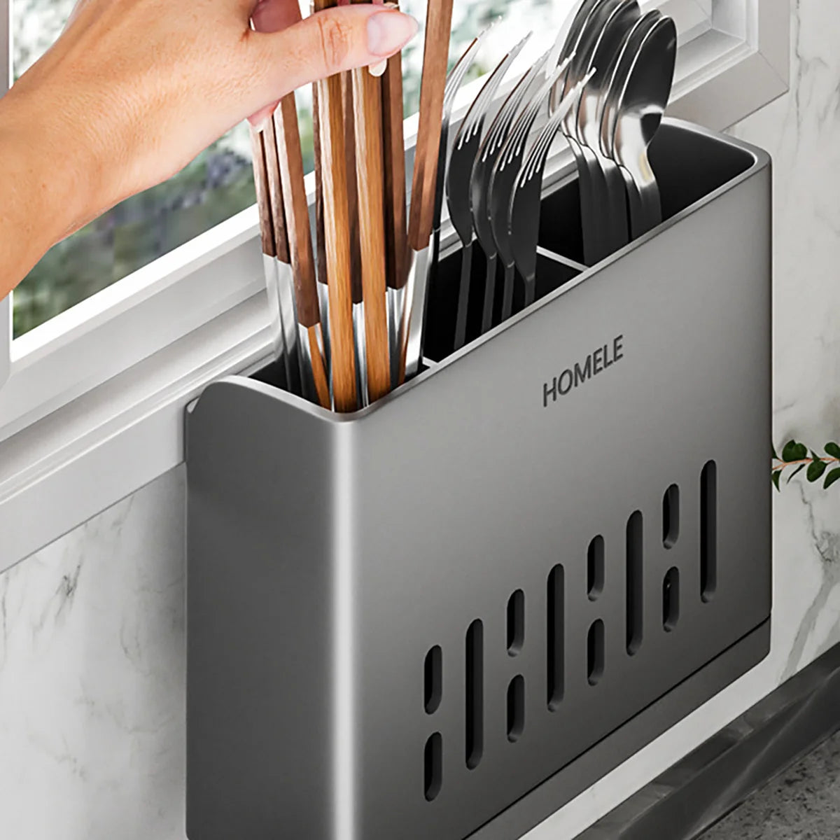 1pc Flatware Organizer, Multifunctional Cutlery Storage Rack With Detachable Water Drain Base, Chopsticks Holder, Utensil Holder