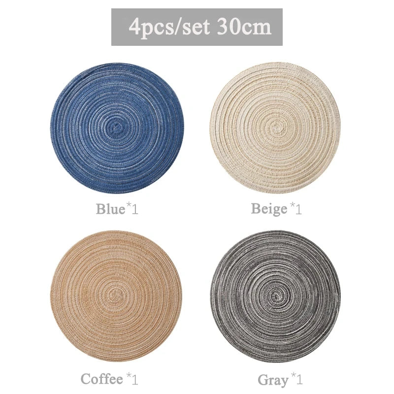 18/30cm Round Table Mat Woven Ramie Placemat Anti Slip Dining Table Mats Non-Slip Tableware Bowl Pads Kitchen Drink Cup Coasters