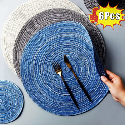 6/4pcs Set Round Placemat for Dining Non-Slip Heat Resistant Coffee Drink Tea Cup Coaster Home Kitchen Decoration