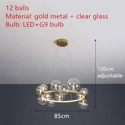 Home Indoor LED Glass Chandeliers G9 Pendand Hanging Lighting Fixture Living Room Restaurant Pendant Lamps Black Gold Suspension