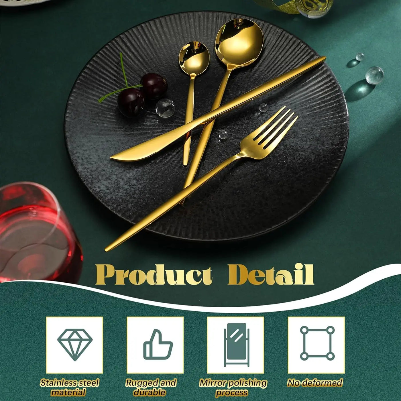 200 Pcs Gold Silverware Set with Knives Spoons and Forks Portable Stainless Steel Flatware Set Reusable Gold Utensils