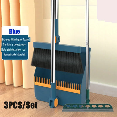 3PCS/Set Foldable Broom And Scoop Set Upright Dust Pan And Brush Set 180 Degree Rotation Dustless Floor Soft Brush Home