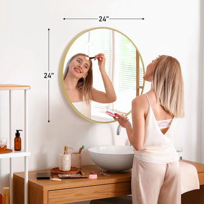 JHK Large Gold Round Vanity Framed Mirror for Wall Matte Metal Framed 30 Inch Modern Mirror Tempered Glass Bedroom Living Room