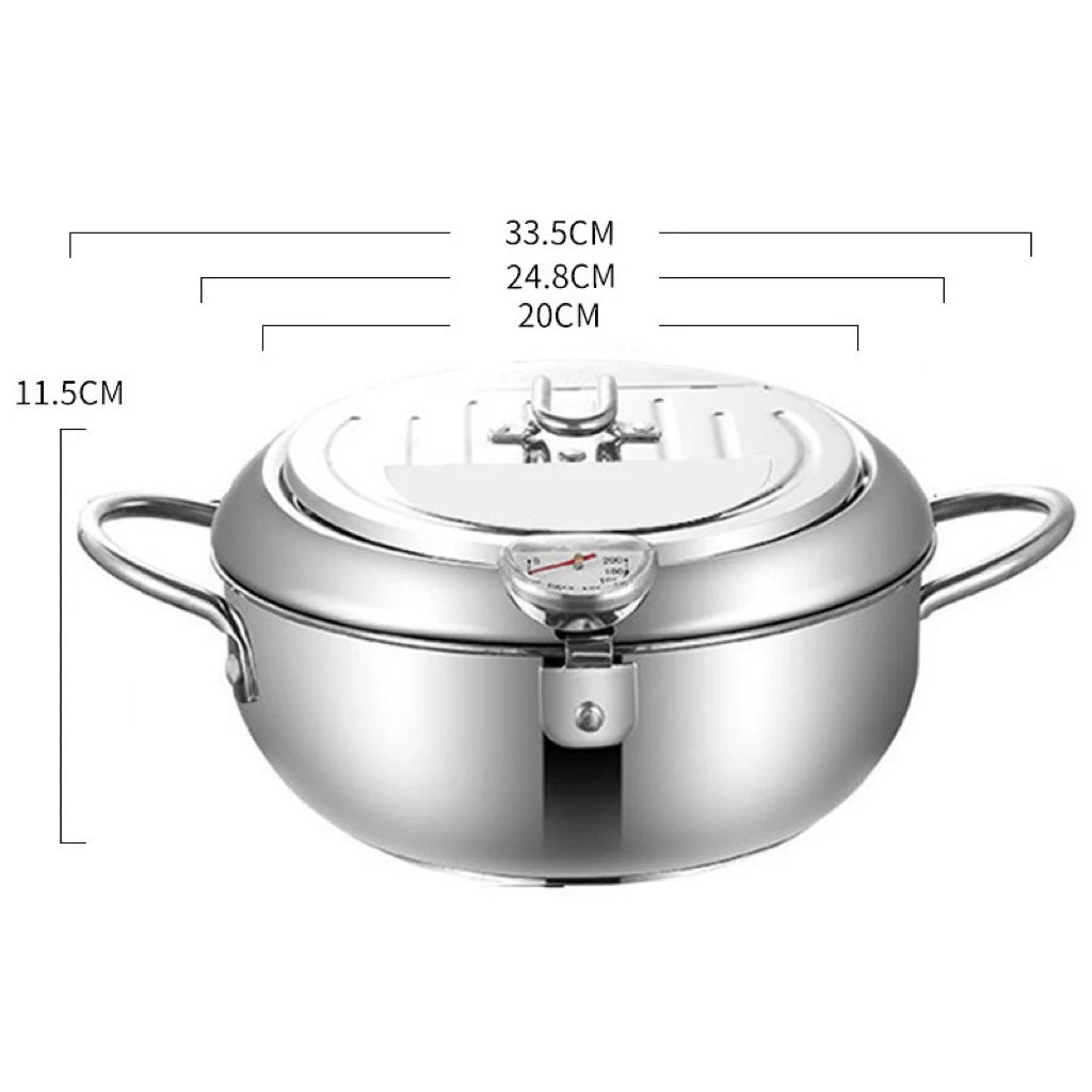 1pc Stainless Steel Oil Pan Household Thermometer With Cover Tempura Oil Fryer Small Oil Saving French Fries Frying Pan