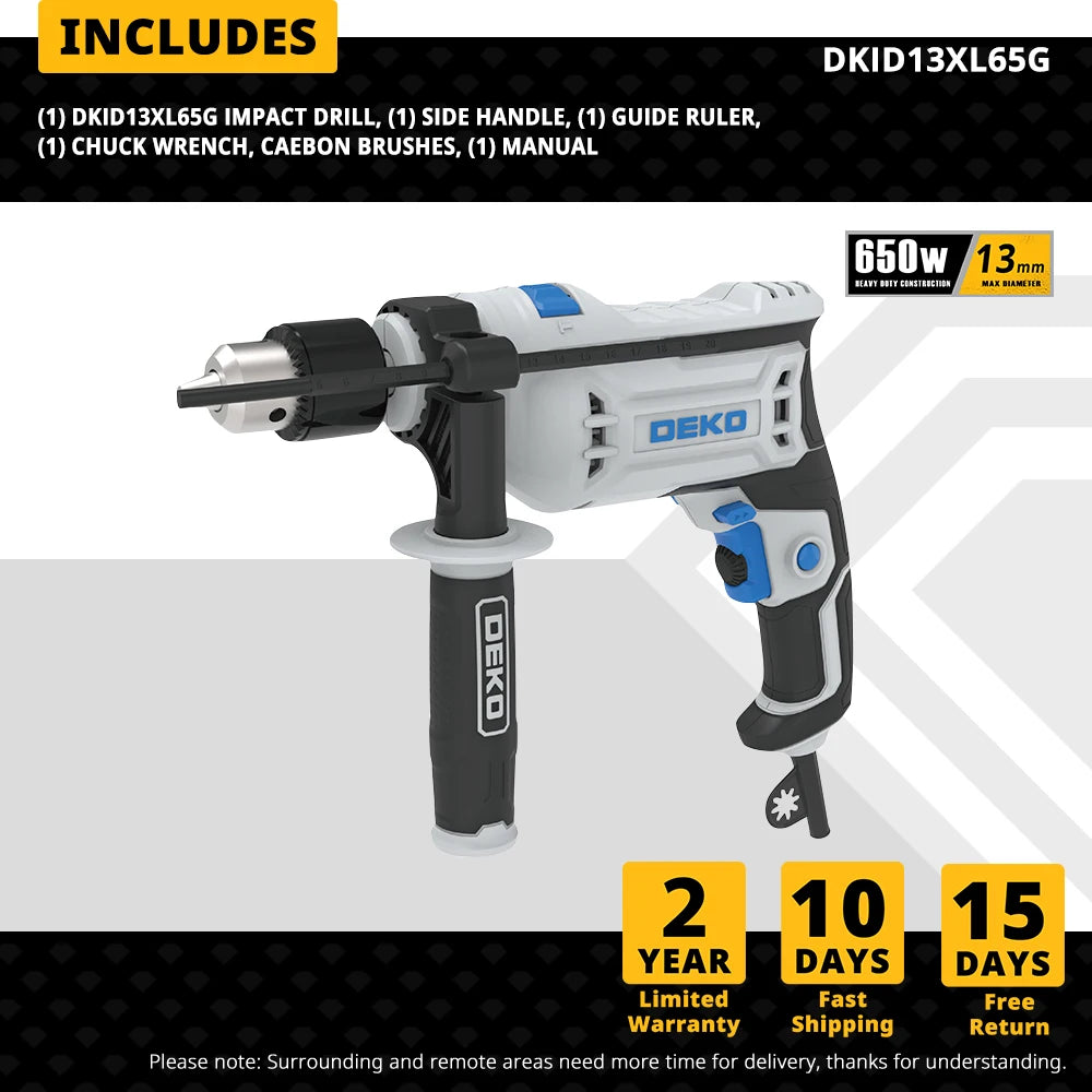 DEKO  220V professional grade impact drilll, 2 Functions Drill Screwdriver Electric Tool Power Tool (DKID Series)