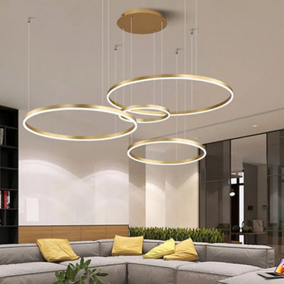 Gold Ring LED Hanging Lamp Acrylic Chandelier Modern Minimalist Style Pendant Light for Home Living Room Restaurant Decoration