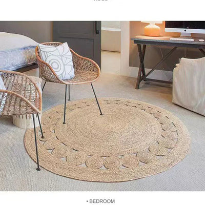 Natural Bulrush Round Carpets Rugs Straw Grass Rattan Carpets Bedroom Living Room Tea Table Floor Mats Environmentally Friendly