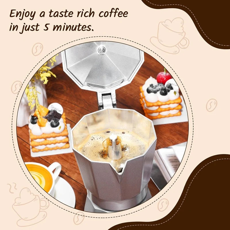 AT35 Coffee Pot 6 Cup Electric Espresso Coffee Maker Italian Moka Maker 300Ml Portable Moka Pot With Detachable Base Eu Plug