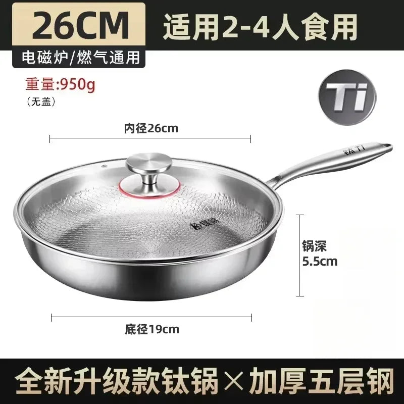 KENGQIANG Pure titanium frying pan uncoated non stick pan Fish scale hammer pattern Titanium alloy home wok kitchen cookware