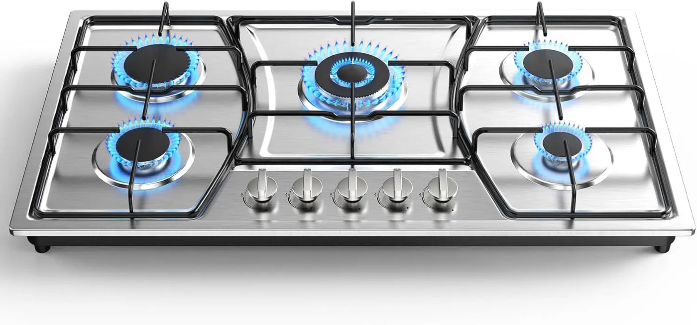 Stove Top Stainless Steel, Built-in Gas Propane Cooktops with Thermocouple Protection, NG/LPG Convertible, Electronic Ignition G