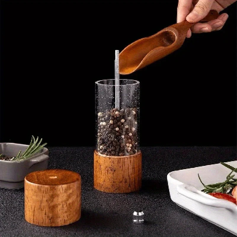 2pcs, Pepper Grinder With Adjustable Coarseness, Wood Salt Mill Grinder, Refillable Salt Mill Shaker, Manual Grinding Tools