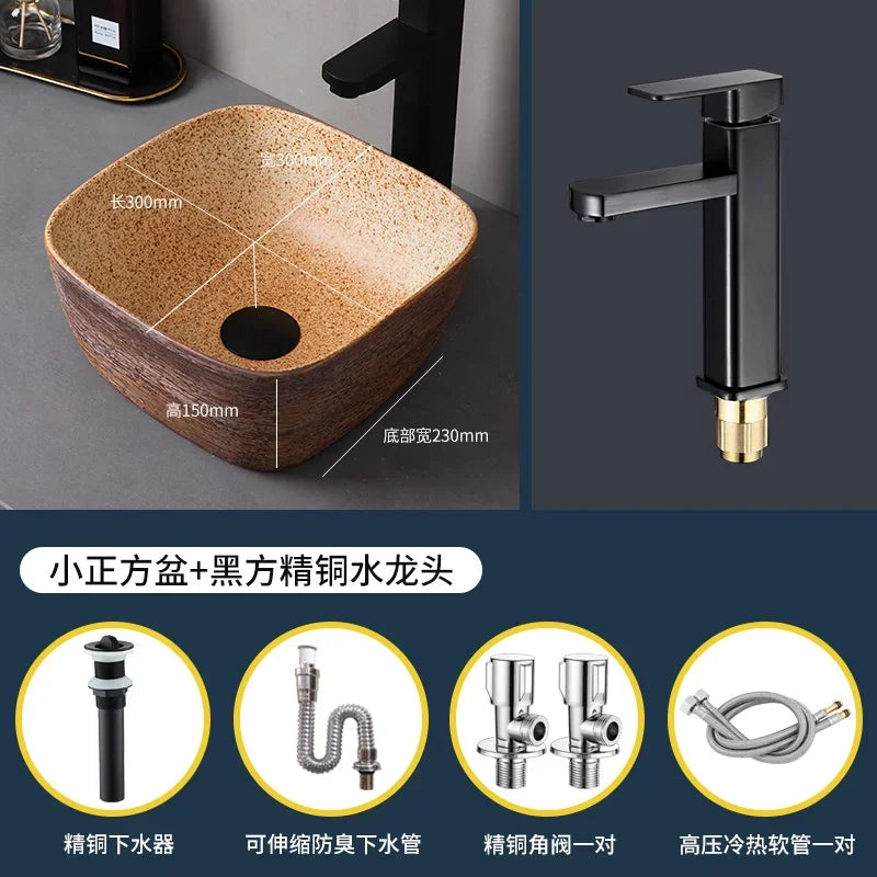 Medieval style platform basin ceramic art bathroom washing creative washbasin household washsink single