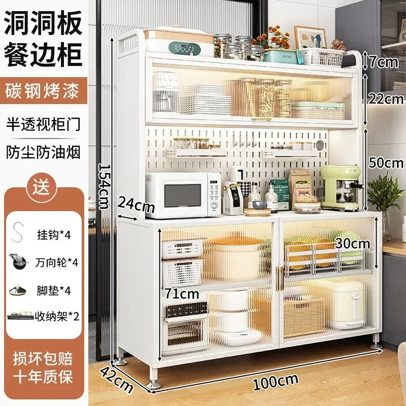 Modern Kitchen Cabinet Hutch Movable Full Door Glass Cabinet Storage Display Cupboards Muebles Cocina Multifunctional Furniture