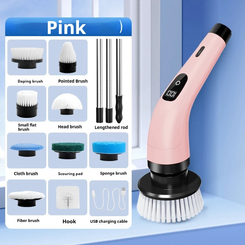 9 in 1 Electric Cleaning Brush Electric Spin Cleaning Scrubber Electric Cleaning Tools Parlour Kitchen Bathroom Cleaning Gadgets