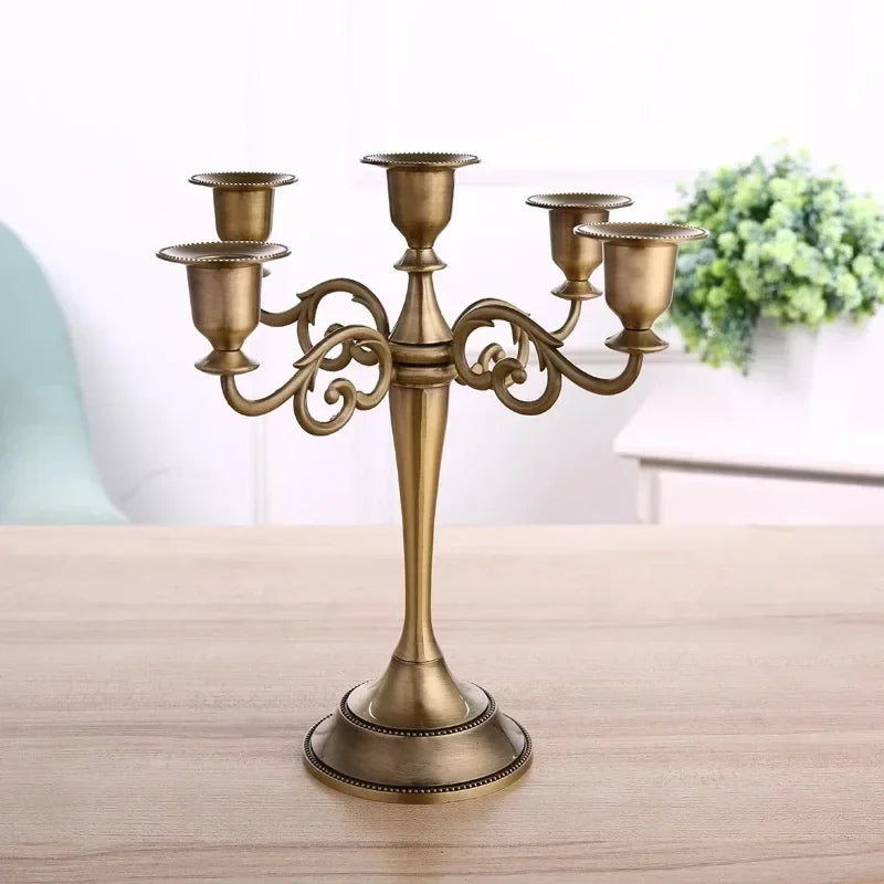 Home decor Bronze Candelabra Metal 5/3 arms Candle Holders Wedding Decoration Candlesticks Event Candle Stand Table Centerpiece