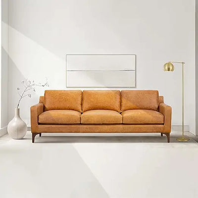 POLY & BARK Argan 93" Sofa in Full-Grain Pure-Aniline Italian Tanned Leather in Cognac Tan