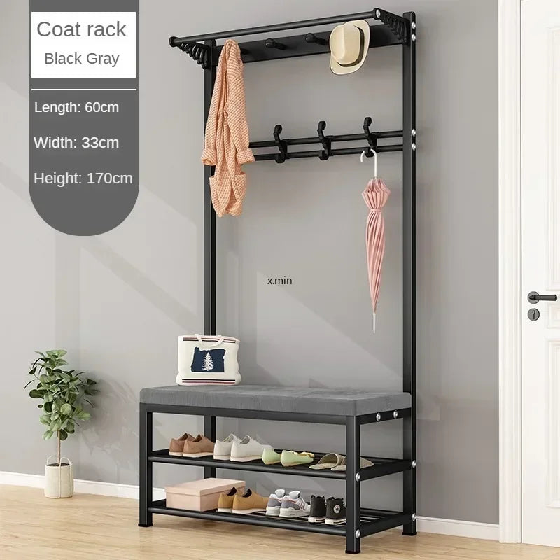 Mobile Coat Rack Shoe Bench Bedroom Metal Hanging Clothing Home Entryway Furniture Clothes Rack Shoe Bedroom Stool