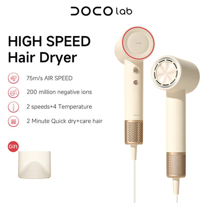 DOCO High Speed Hair Dryer 75m/s 200 million Negative Ions Hair Care 11000 Rpm Professional Lightweight Home Travel Gift