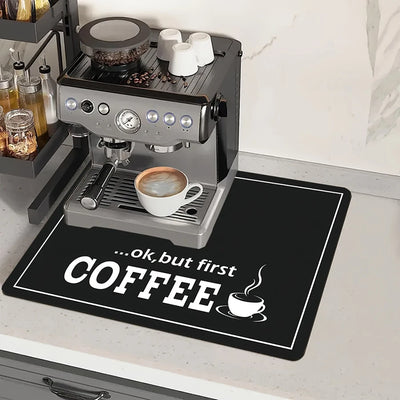 1pc black letter Coffee printed coffee machine mat modern minimalist style kitchen counter quick water absorption drying mat