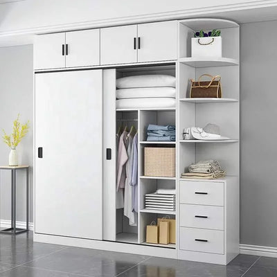 Household Bedroom Modern Simple Nordic Rental Room Simple Assembly Solid Wood Sliding Door  Large Wardrobe