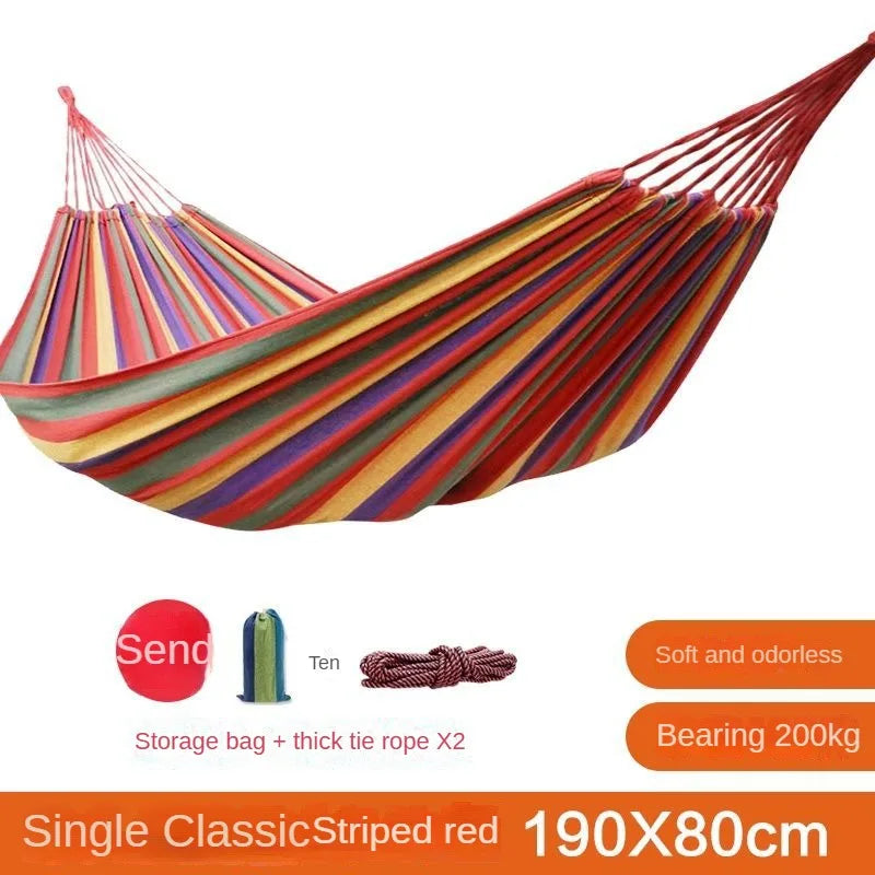 NewOutdoor Indoor Canvas Single Hammock Outdoor Camping Indoor Childrens Swing Thickened Striped HammockMulti Functional Hammock