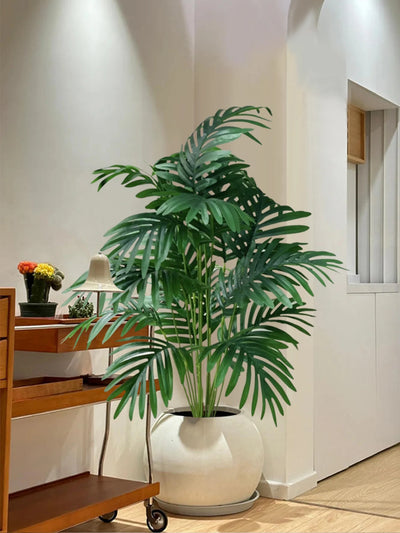 70-80cm Large Artificial Palm Tree Tropical Green Leaves Fake Plants Plastic Monstera Faux Tree Branch for Home Kitchen Decor