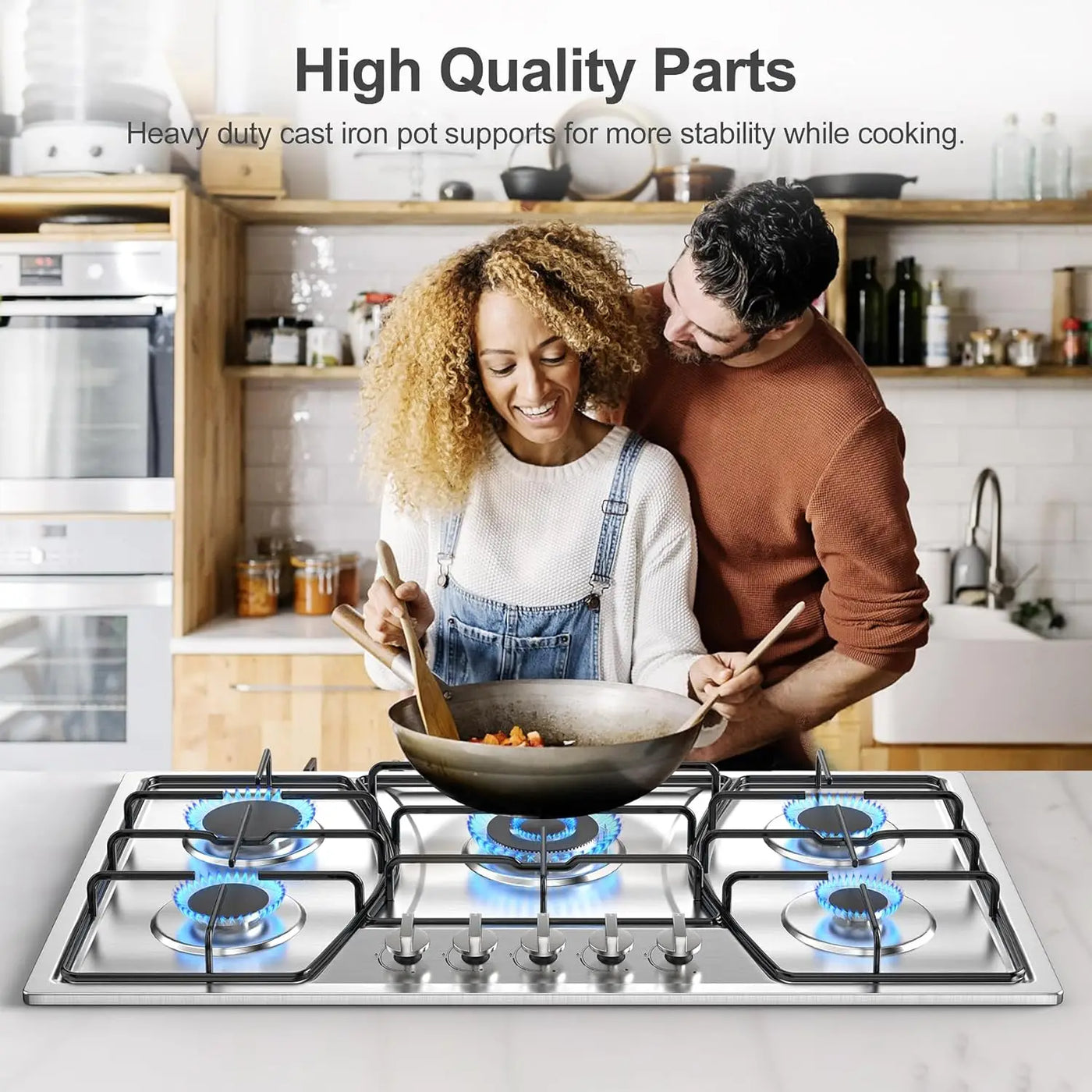 Stove Top Stainless Steel, Built-in Gas Propane Cooktops with Thermocouple Protection, NG/LPG Convertible, Electronic Ignition G