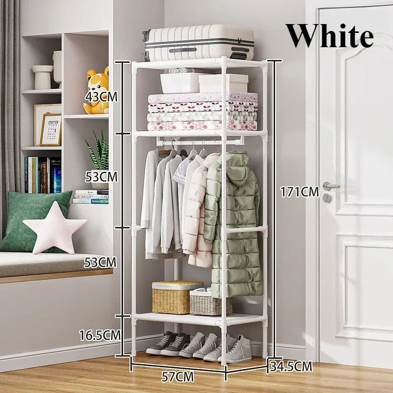 Simple Coat Rack Multi Layer Storages Wardrobe Single Row Space Saving Clothes Rack Household Floor Standing Clothing Hangers